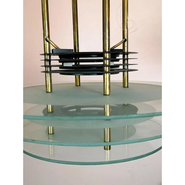 1970s Brass Chandelier with 3 Glass Panels, 1970s For Sale - Image 5 of 12