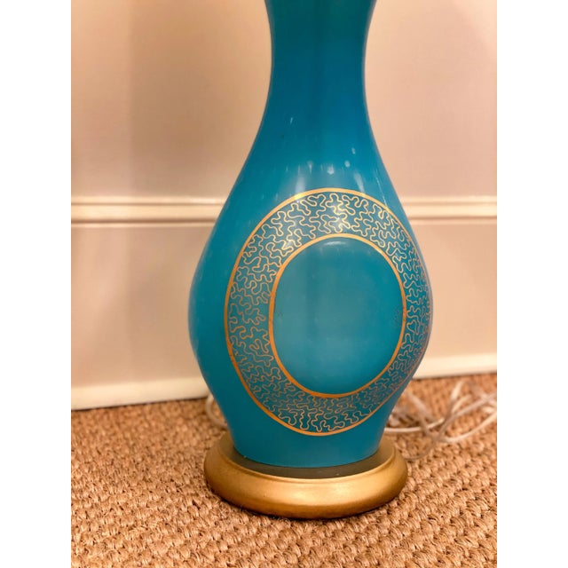 Vintage Mid 20th Century Aqua Murano Glass Lamps - a Pair For Sale In Little Rock - Image 6 of 10