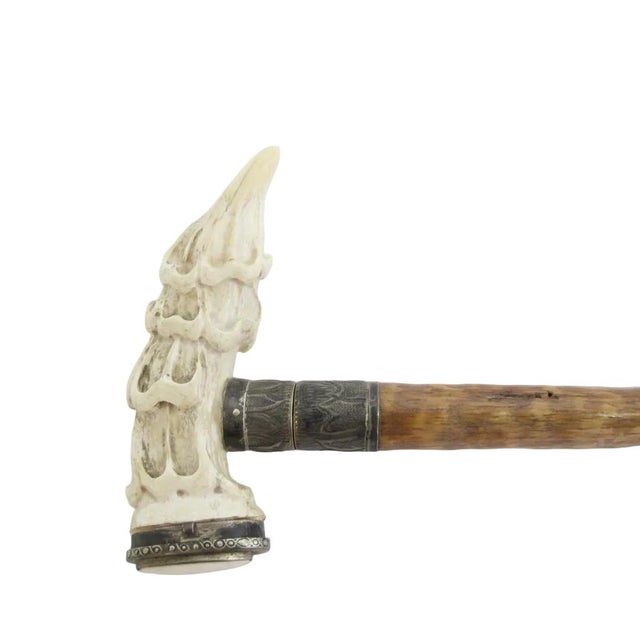 Carved Deer Stag Antler Snuff Box Walking Stick Cane With Hidden Corkscrew For Sale - Image 10 of 10