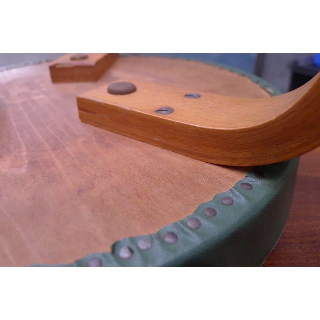 Green Vintage Minimalist Model 60 Stool with Green Leatherette by Alvar Aalto for Artek For Sale - Image 8 of 11