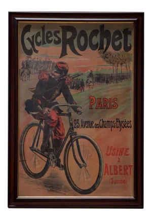 Large Original Framed Linen-Backed Poster for Cycles Rochet by Lucien Lefevre, 1895