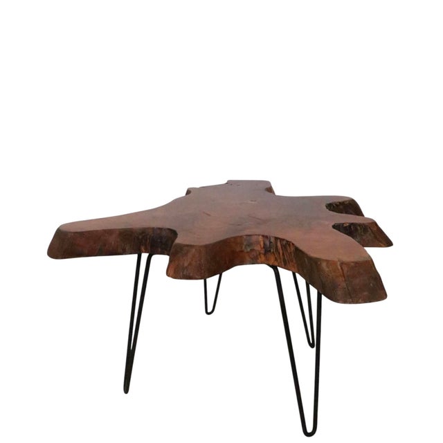 Brown Organic Modern Free Edge Wood Slab Side Table For Sale - Image 8 of 11