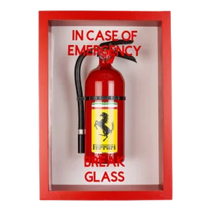 "In Case of Emergency Break Glass" Ferrari Mixed Media Fire Extinguisher Sculpture by Plastic Jesus