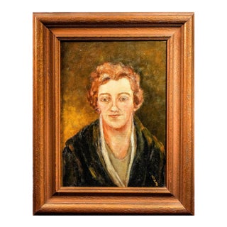 Lovely Framed Antique Oil Painting Portrait of Art Deco Era Woman Home Wall Decor For Sale