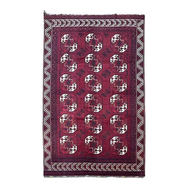 Vintage Afghan Elephant Foot Wool Rug 7’2” X 10’4” For Sale