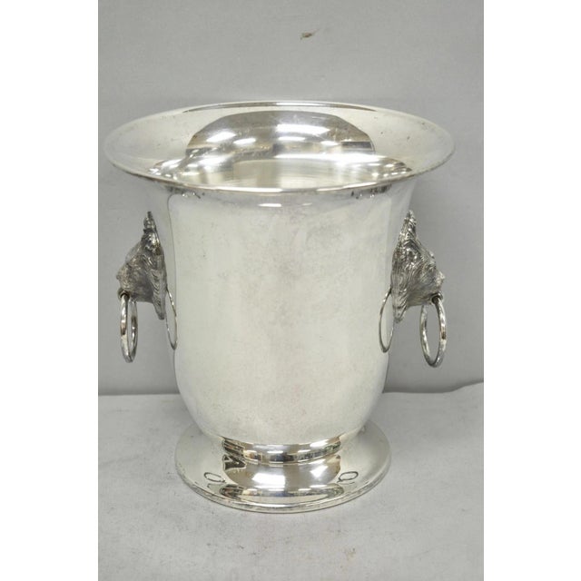 Traditional Vintage English Regency Silver Plated Lion Head Champagne Chiller Ice Bucket For Sale - Image 3 of 12