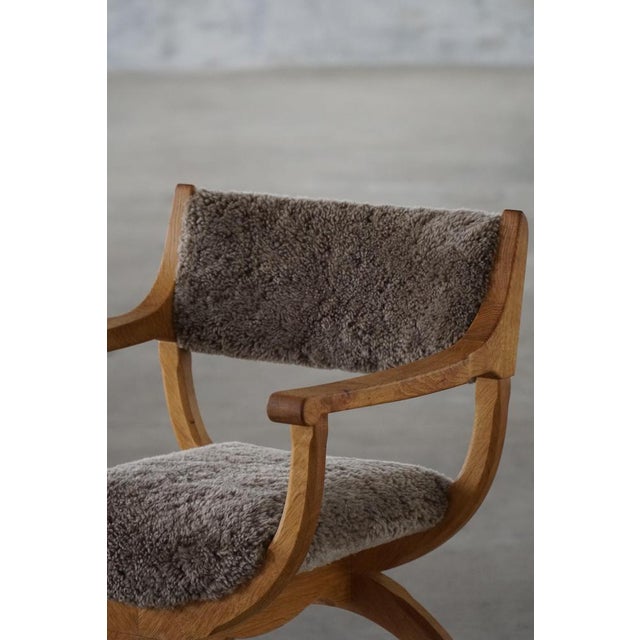 Black Mid-Century Modern Kurul Armchair in Oak and Lambswool by Henning Kjærnulf, 1960s For Sale - Image 8 of 15