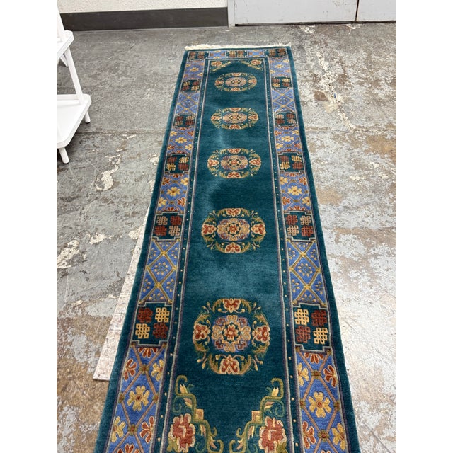 2ft 6in × 9ft 10 in Tibetan Teal Runner Rug For Sale In San Francisco - Image 6 of 12
