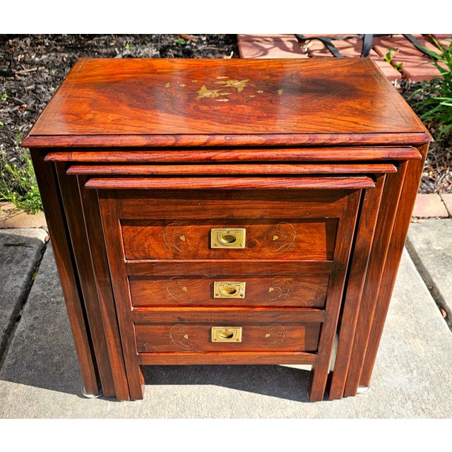Wood Early 20th Century Rosewood Anglo Indian Campaign Style Nesting Chest Tables For Sale - Image 7 of 9
