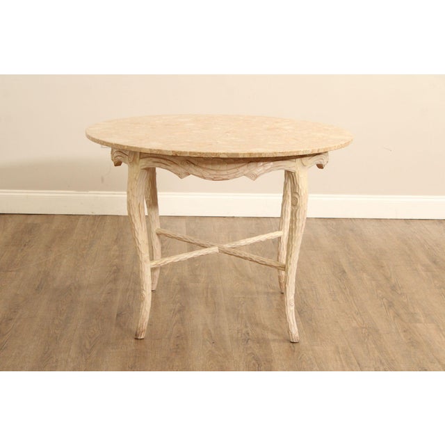 Late 20th Century Faux Bois Carved Wood & Marble Top Round Accent Table For Sale - Image 10 of 18