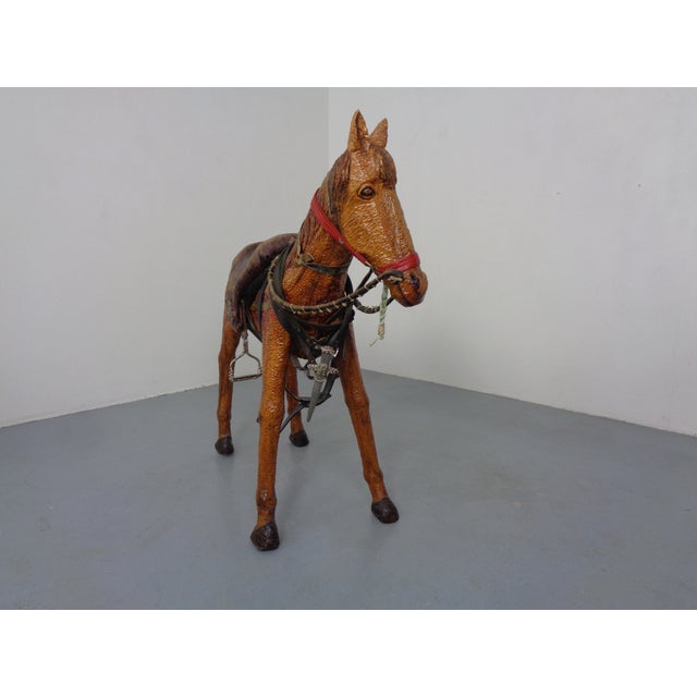 Brown Large Wooden Horse with Leather Saddle, 1900 For Sale - Image 8 of 18
