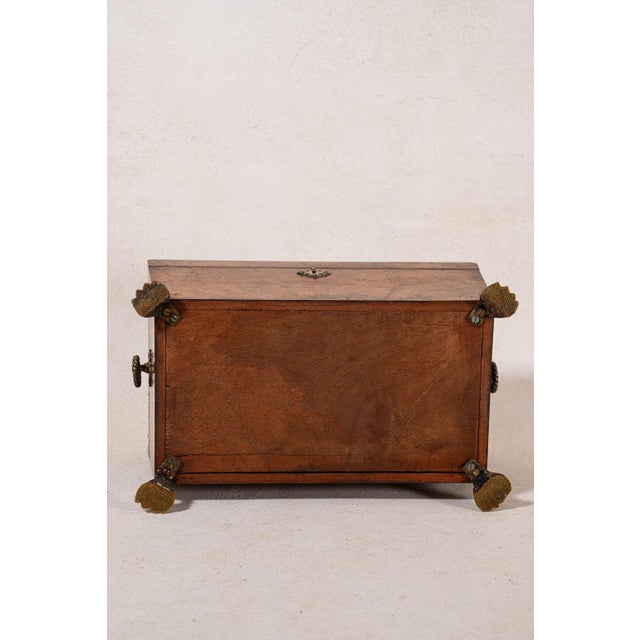 Brown Antique Burl Walnut Tea Caddy With Claw Feet For Sale - Image 8 of 9