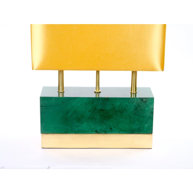 Mid-Century Modern Italian Art Deco-Style Dark Green Jade and Brass Table Lamps For Sale In New York - Image 6 of 11