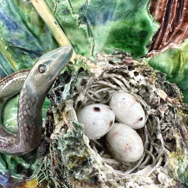 Victorian A Palissy Ware Majolica Jardinière, Bird's Nest and Snake, School of Paris, 1880 For Sale - Image 3 of 11