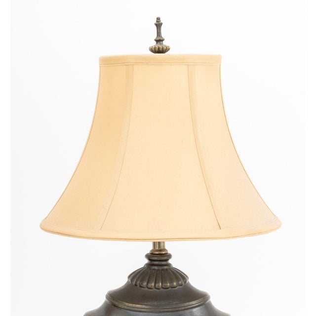 Pair of Neoclassical Style Patinated and Verdigris Bronzed Metal Table Lamps For Sale - Image 4 of 8