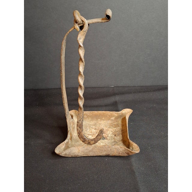 18th C Hand Forged Wrought Iron 4-Wick Fat Lamp Primitive Square Crusie Pick For Sale - Image 4 of 17