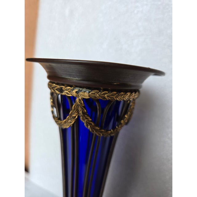 William Hutton & Sons Vintage Blue Glass and Sheffield Vase For Sale - Image 4 of 7