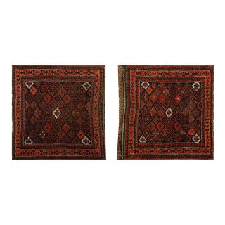 1890s Red Wine Geometric Antique Pair of Persian Baluch Carpets 2'7" X 2'7" Knotted Wool Rugs For Sale