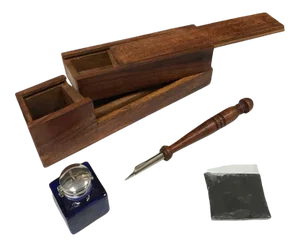 Colonial Distressed Wood Traveling Writing Box with Accessories - 10"