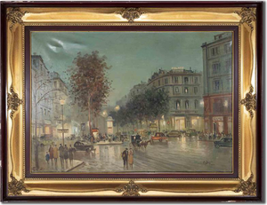 Unknown, A Night in Paris, Mid-20th Century, Oil Painting, Framed
