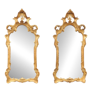 Mid 20th Century Italian Pair of Ornate Gold Wall Mirrors