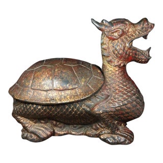 Vintage Bronze Dragon Turtle Incense Burner & Censer – Longevity Symbol For Sale