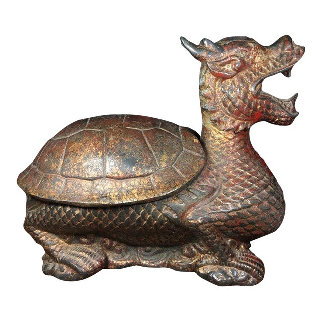 Vintage Bronze Dragon Turtle Incense Burner & Censer – Longevity Symbol For Sale