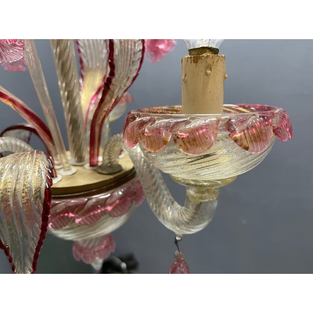Venetian Pink Murano Glass Chandeliers, 1960s, Set of 2 For Sale - Image 9 of 13