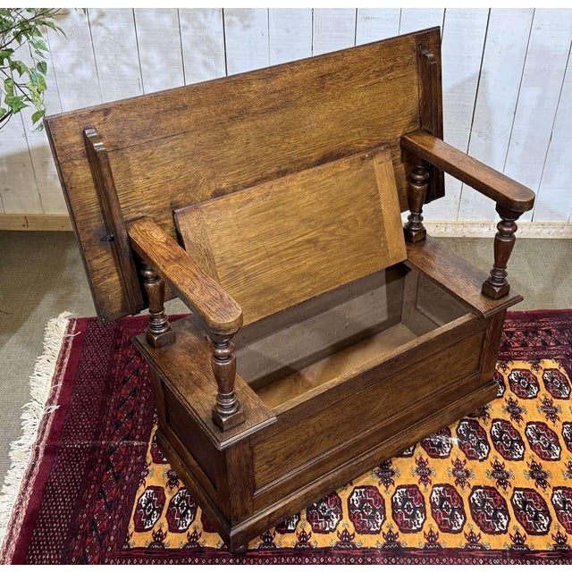 English Oak Storage Bench, 1930s For Sale - Image 3 of 16