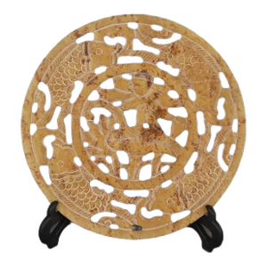 Early 20th Century Chinese Jade Plate Hand Hollow Carved Lotus Flower and Fish Pattern Xiuyu Jade Plate