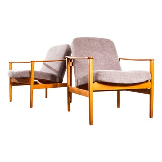 Mid-Century Grey Brushed Cotton Upholstered Armchair, 1950s For Sale