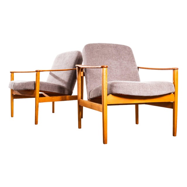 Mid-Century Grey Brushed Cotton Upholstered Armchair, 1950s For Sale