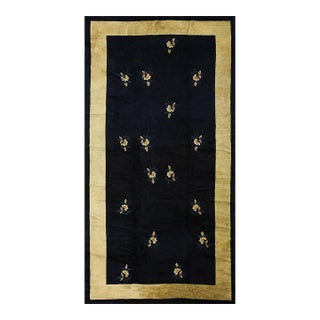 1920s Navy Minimalist Floral Deco Antique Chinese Peking Small Rug 5'9" X 11' 3" For Sale