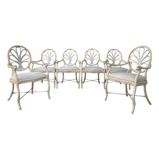 Ferguson Copeland Coastal Palm Beach Faux Bamboo Dining Armchairs - Set of 6 For Sale