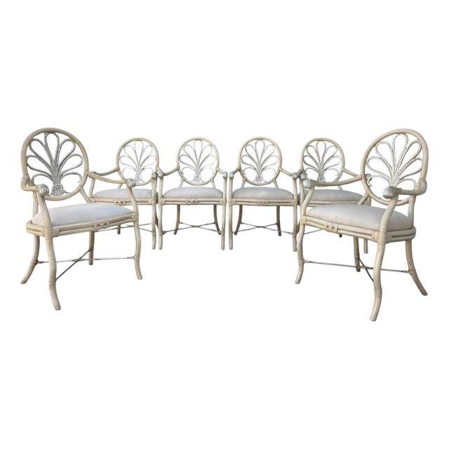 Ferguson Copeland Coastal Palm Beach Faux Bamboo Dining Armchairs - Set of 6 For Sale