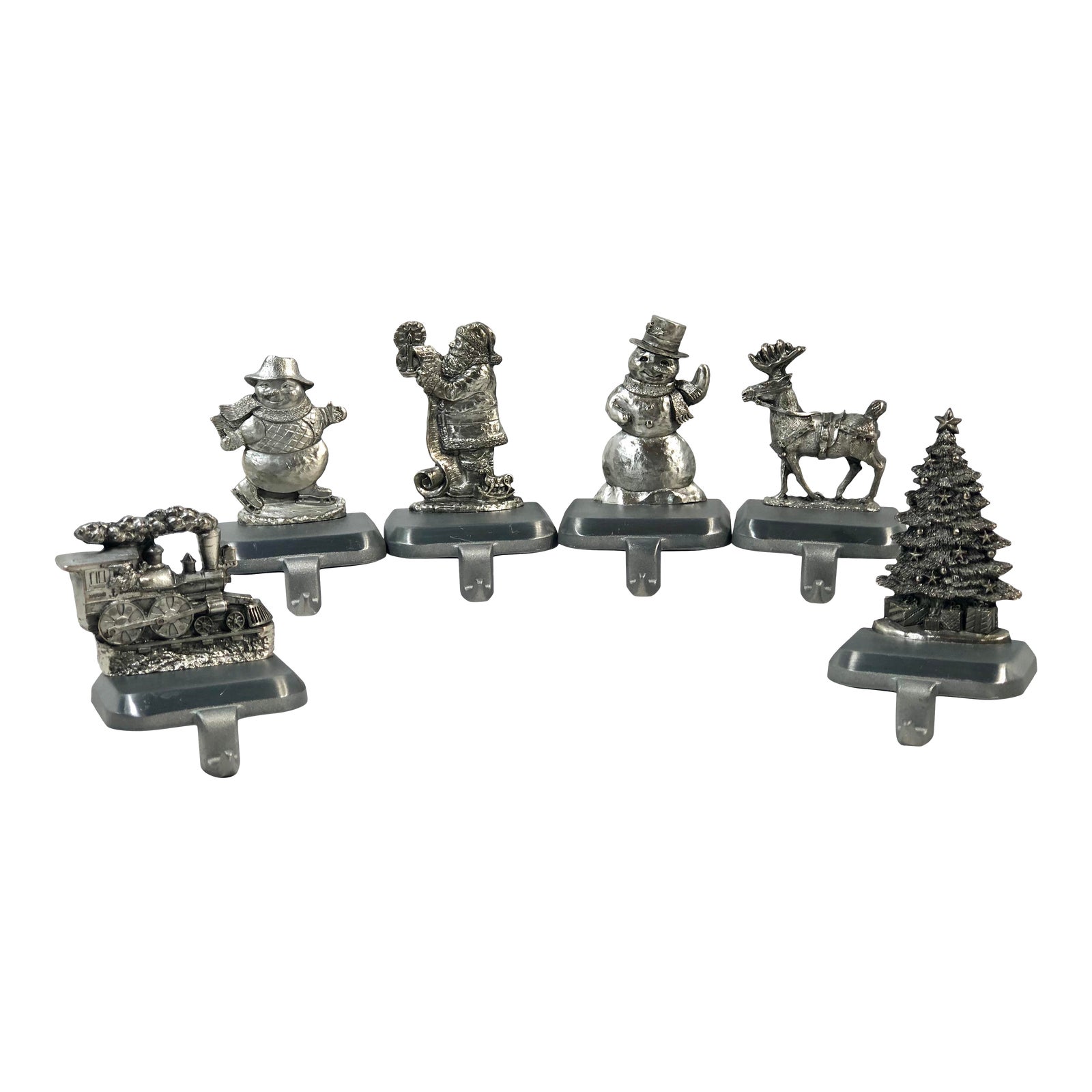 Set of 6 Christmas Stocking Holders Hangers Esl Pewter Metal Chairish