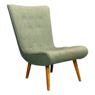 Swedish Modern, Slipper Chair, Green Fabric, Beech, Sweden, 1940s For Sale