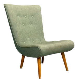 Swedish Modern, Slipper Chair, Green Fabric, Beech, Sweden, 1940s