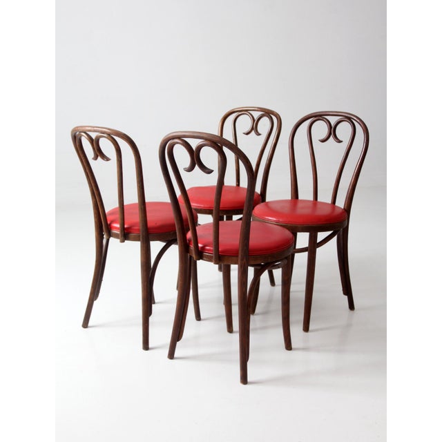 Vintage Mid-Century ZPM Radomsko Bentwood Dining Chairs Set of 4 With Red Seats For Sale - Image 16 of 18
