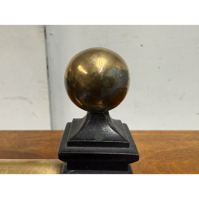 Antique Heavy Casted Iron + Brass Fire Dogs, Pair For Sale - Image 9 of 12