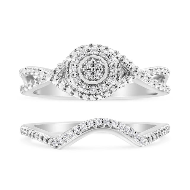 Introducing a mesmerizing masterpiece from our Elegant Collection, this .925 Sterling Silver Bridal Set Ring and Band is...