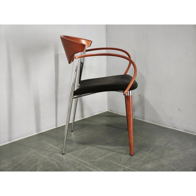 1980s Spanish Chrome, Wood, and Velvet Dining Chairs from Paco Capdell, 1980s, Set of 8 For Sale - Image 5 of 18