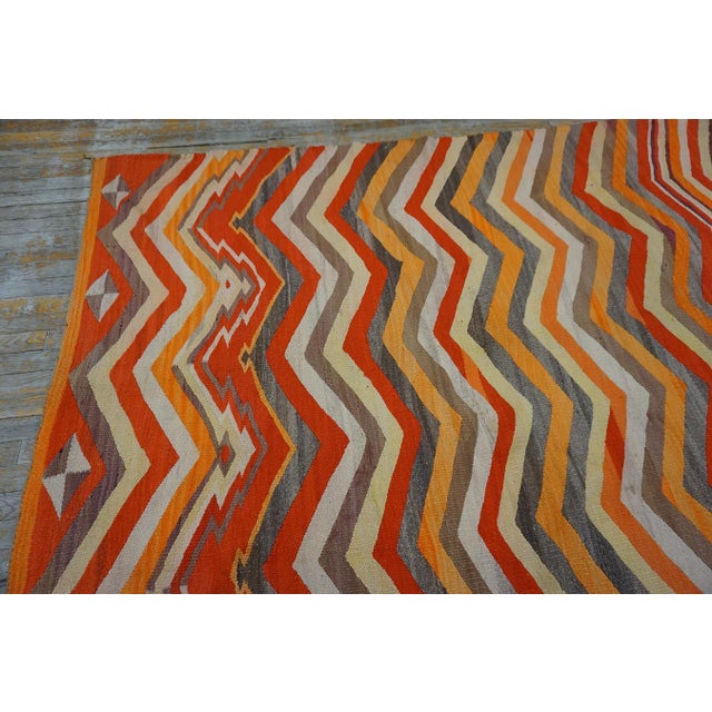 1880s Multicolor Chevron Antique American Navajo Rug 5'5" X 7'2" Flatweave Wool Carpet For Sale - Image 11 of 18
