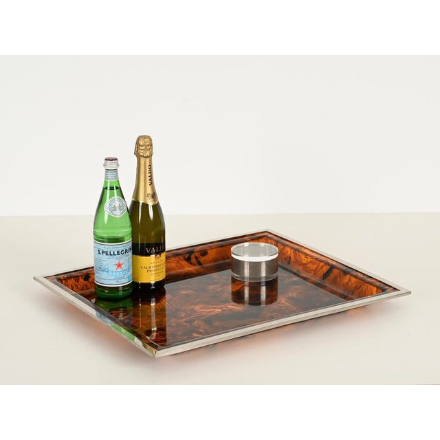 Rectangular Tortoiseshell Effect Acrylic Glass Serving Tray from Dior, Italy, 1970s For Sale - Image 3 of 15