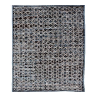 Blue, Charcoal, Gray and Brown Afghan Modern Geometric Design Rug 10'9 X 13'9 For Sale