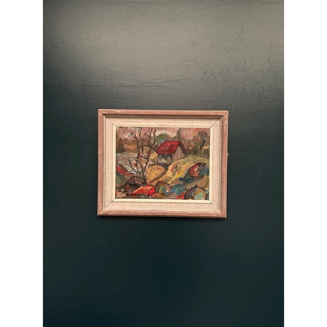Nils Grahmstad, Cottage with a Red Roof, 1960s, Oil on Canvas For Sale - Image 7 of 18