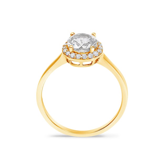 Early 21st Century 10K Yellow Gold White Topaz and 1/10 Cttw Diamond Halo Ring For Sale - Image 5 of 7
