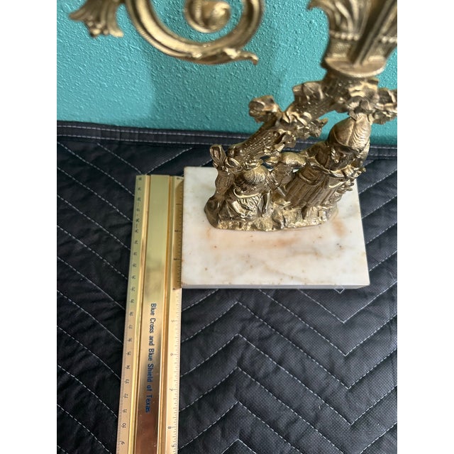 Brass Antique Victorian Brass Figural Girandole Candelabra c.1850-1870 Marble Base For Sale - Image 8 of 9