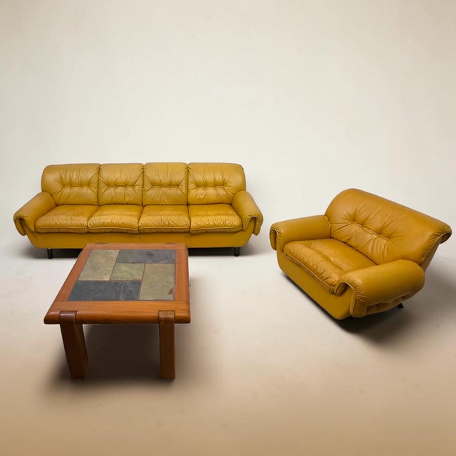 Mid-Century Italian Brutalist Leather Livingroom Set, 1960s, Set of 3 For Sale - Image 14 of 14