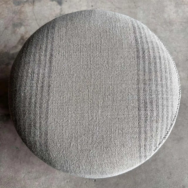 Not Yet Made - Made To Order Bailey Round Stool in Linen Stripe With Hand Stitched Details and White Oak Legs For Sale - Image 5 of 10